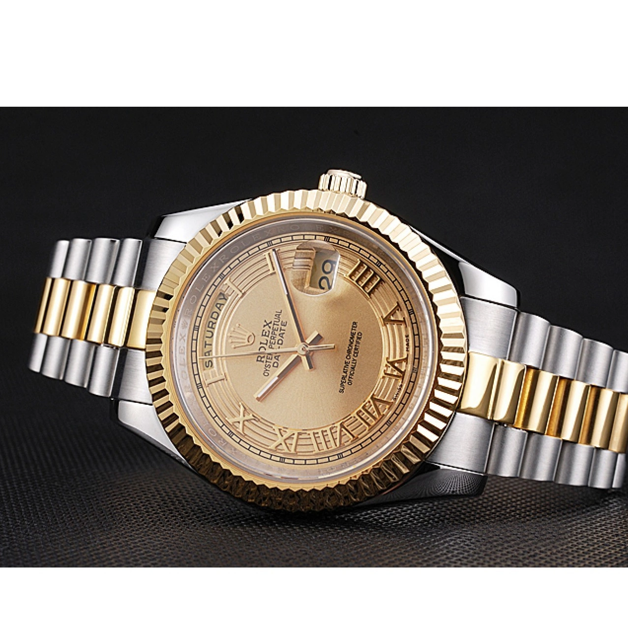 Aaa fake watches Gold Tone Rolex Plated Steel Stainless Day-Date Dial 18k Two Gold 0806
